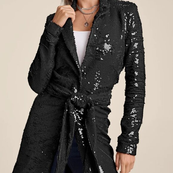 Allover Black SEQUIN BELTED BLAZER🔥🔥 NWT - Picture 5 of 5